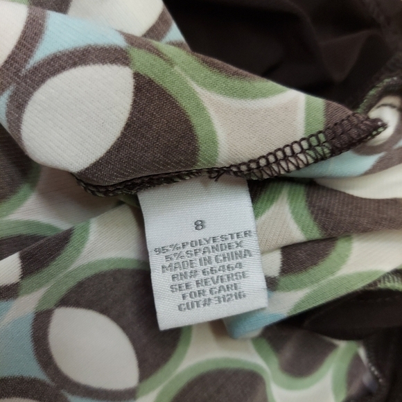 DressBarn Fit & Flare Dress 8 Cap Sleeve Brown Geometric Stretch V Neck Packable - Picture 7 of 9